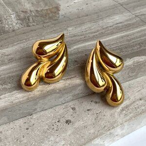 NEW~ Anthropologie Adina Eden Solid Triple Puffy Teardrop Stud Earrings